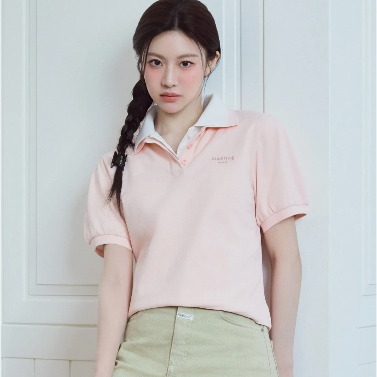 Marithe Francois Girbaud W Pique Puff Sleeve Tee (Pink)