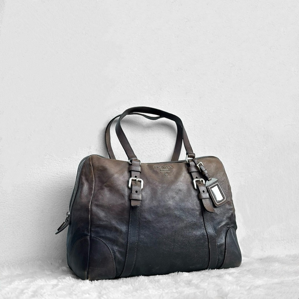 ❌sold❌PRADA Grey Ombre Glace Calf Leather Tote 💯
