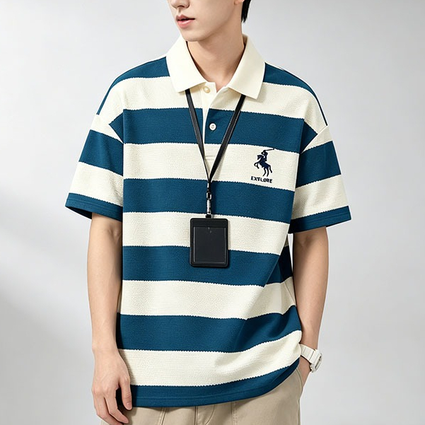 เสื้อโปโลคอตั้งลายทางสำหรับผู้ชาย สวมใส่สบายและมีสไตล์ เหมาะสำหรับใส่ในชีวิตประจำวัน