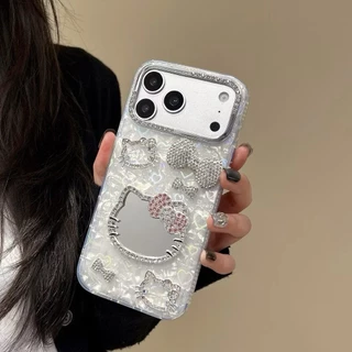 AD596 New case เคสเรซิ่นโบว์คิตตี้กระจก งานกระจกหลัง สำหรับI11-17PM กันกระแทกได้ สินค้าพร้อมจัดส่งจากไทย