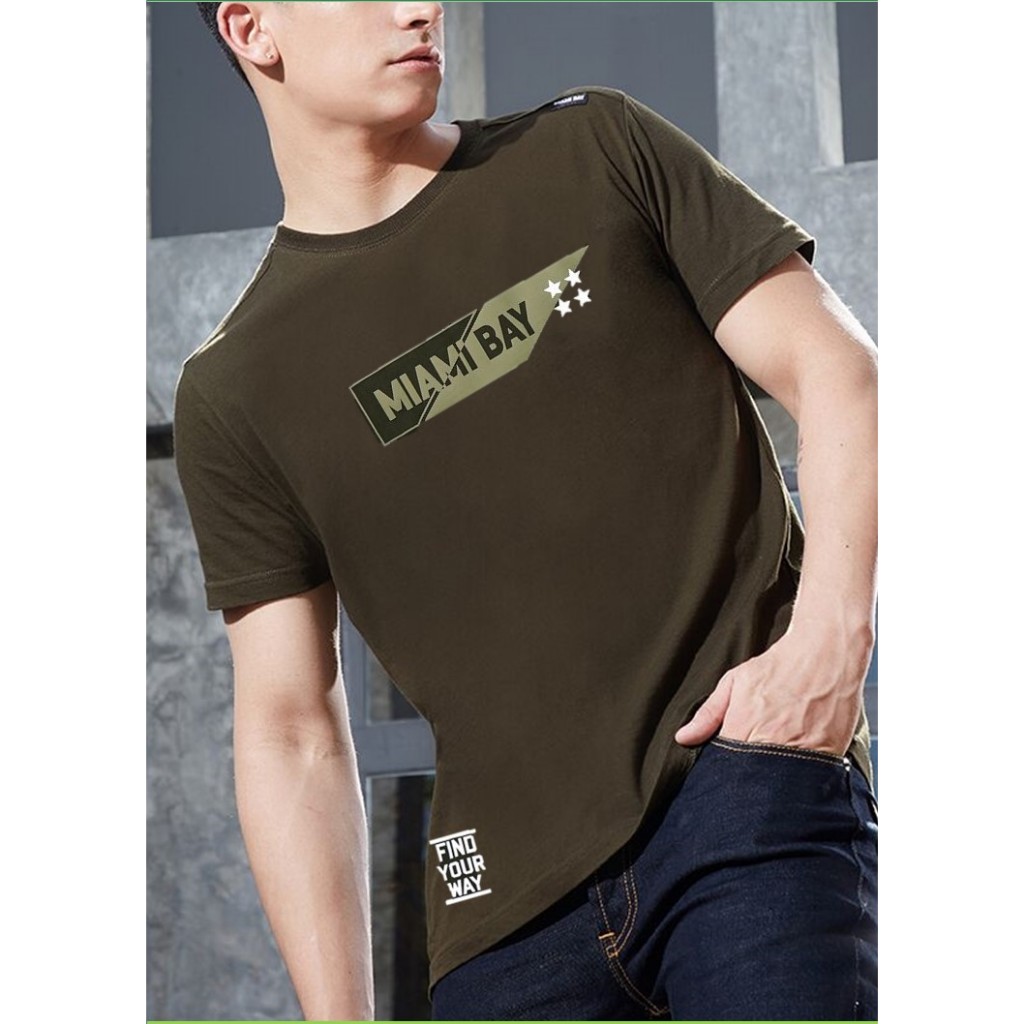 Miami bay เสื้อคอกลม ชาย  รุ่น Civilian สีเขียวขี้ม้า
