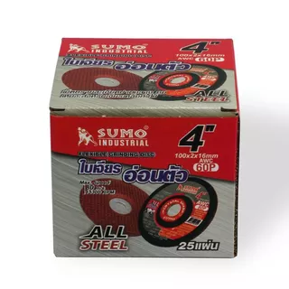 ใบเจียร ใบเจียรเหล็ก ซูโม่ SUMO 4"x2mm AWC60P ใบเจียรบาง สีแดง ***(กล่องละ 25ใบ)***