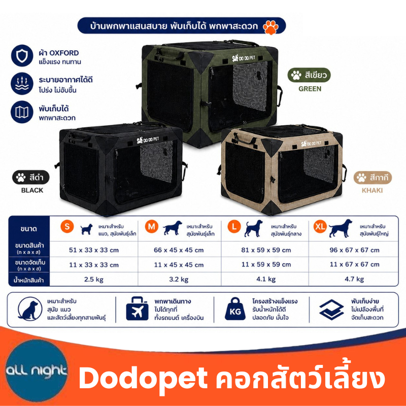 Dodopet คอกสัตว์เลี้ยง กรงสัตว์เลี้ยง มี 4 ขนาด พับได้ ผ้า Oxfoed ระบายอากาศได้ดี