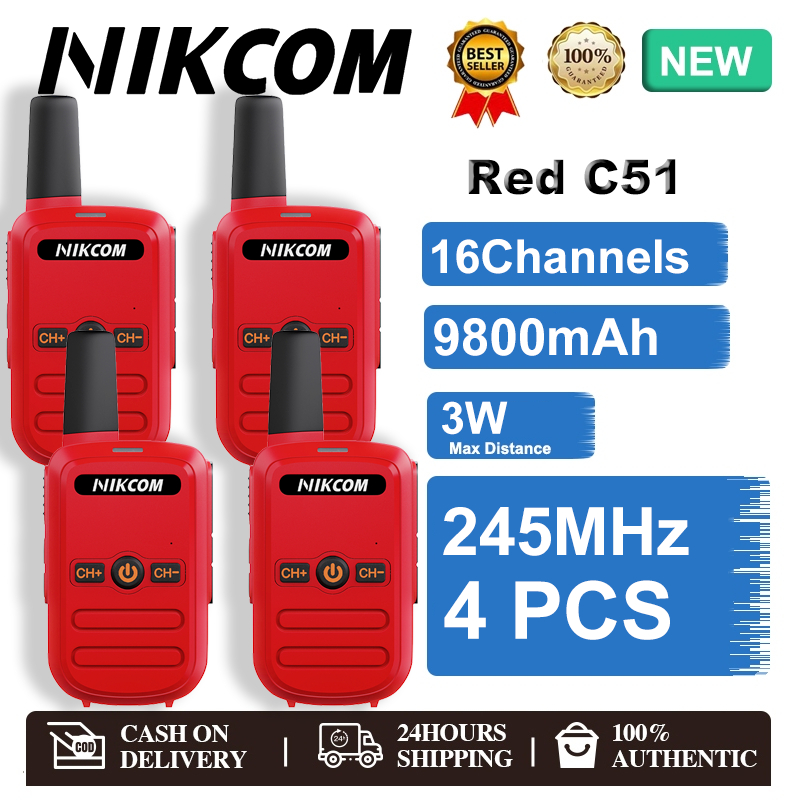 【Set of 4】วิทยุสื่อสาร NIKCOM C51 Walkies Talkie ราคาถูกและทนทาน ไม่จำเป็นต้องมีใบอนุญาตเพิ่มเติมในการรับสินค้าที่จะใช้