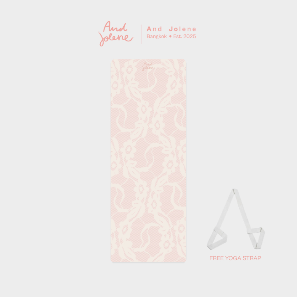 And Jolene Suede Yoga Mat เสื่อโยคะ เสื่อออกกำลังกาย หนา 5mm | Lace สี pink Free Yoga Strap
