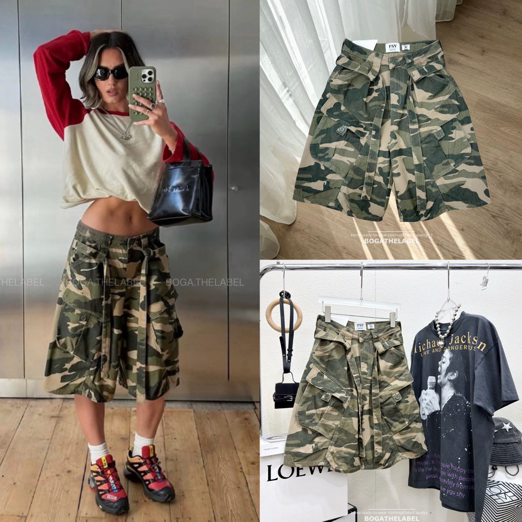 📍พร้อมส่ง S M📍🇰🇷FSY🇰🇷62005 Martin baggy shorts • กางเกงเอวสูงทรงห้าส่วน แต่งกระเป๋าคาร์โก้ เนื้อผ้าย