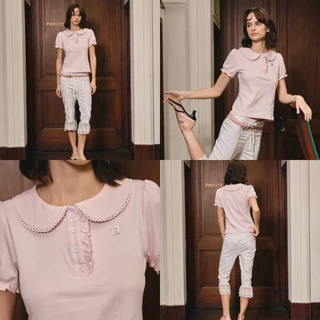 CHUUCHOP (XS-4XL) Rita Top เสื้อเชิ้ตคอบัว แต่งจีบปลายแขน ผ้านุ่ม ยืดหยุ่นดี แมทช์ง่าย (C8579)