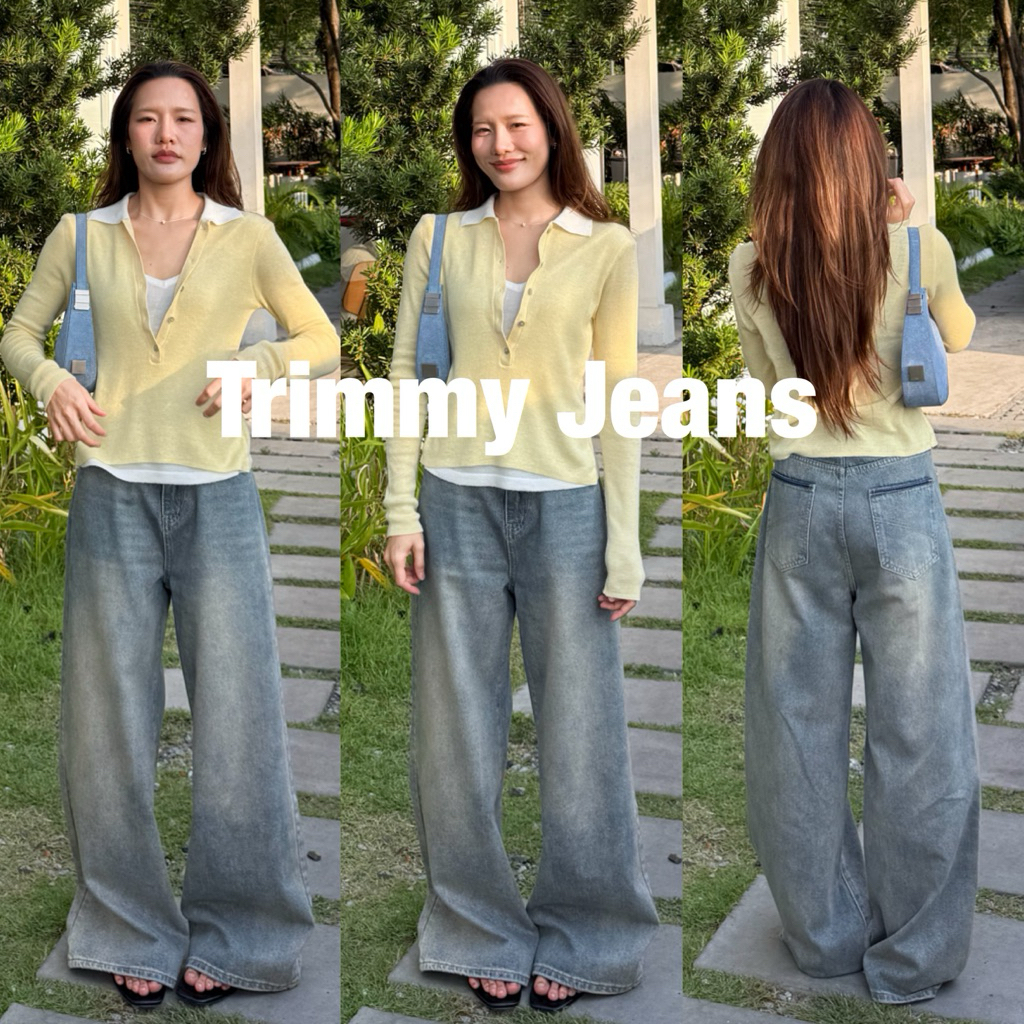 Trimmy Jeans (ป้าย BAVE) ยีนส์กระบอกใหญ่ ผ้ายีนส์นิ่ม ไม่ยืด