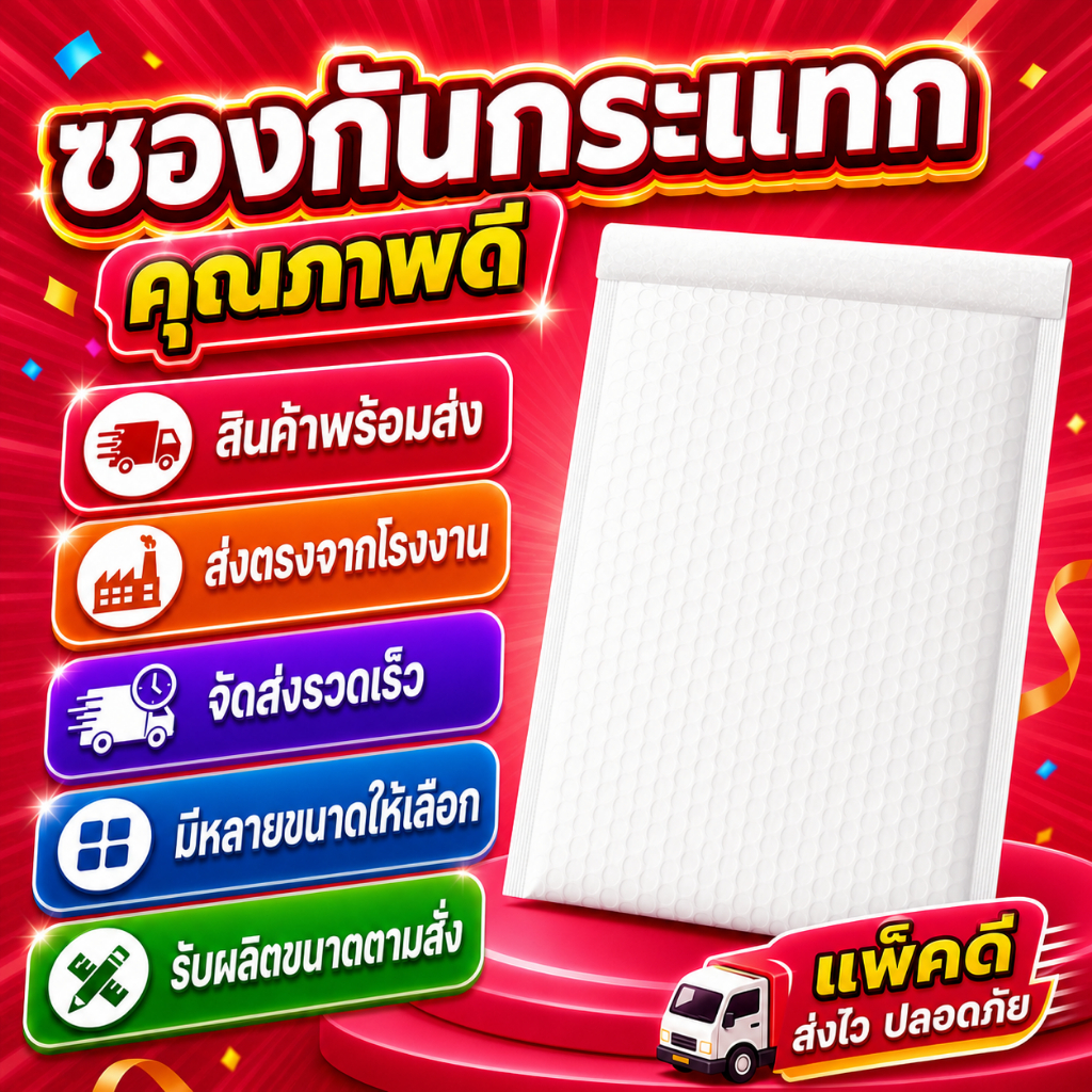 50ใบ ซองพลาสติกกันกระแทก ไม่จำหน้าซองบับเบิ้ลสีขาวมุก แพ็คของ