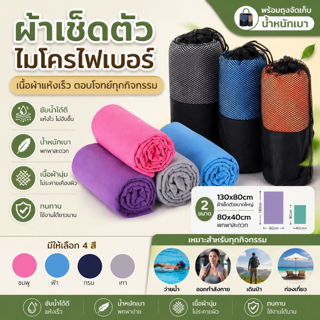 HHsociety  ผ้าแห้งเร็ว ผ้าขนหนูกีฬา Cooling Towel ซับเหงื่อ แห้งเร็ว พกพาสะดวก