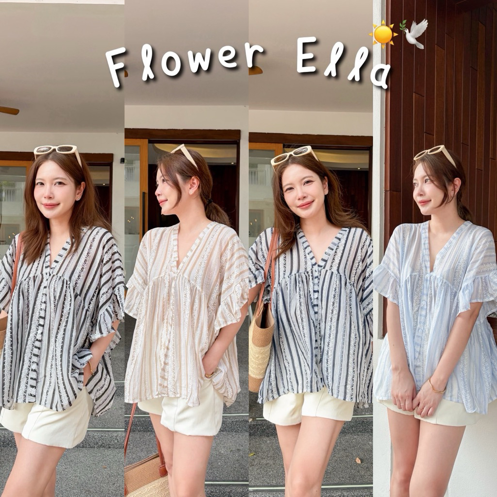 𝗡𝗘𝗪 FLOWER ELLA เสื้อแพทเทิร์นน่ารักลายใหม่ รุ่นขายดี ใส่ได้ 2 ด้าน ผ้าฝ้ายผสมนุ่มนิ่ม ไม่บาง ใส่สบายไม่ต้องรีด