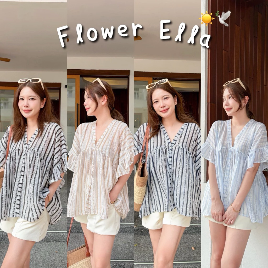 FLOWER ELLA เสื้อแพทเทิร์นน่ารักลายใหม่ รุ่นขายดี ใส่ได้ 2 ด้าน ผ้าฝ้ายผสมนุ่มนิ่ม ไม่บาง ใส่สบายไม่ต้องรีด