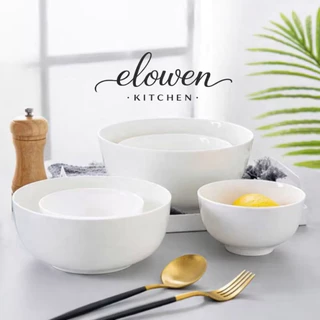 Elowen Kitchen จานเซรามิกสีขาวมินิมอล จานชามดีไซน์เรียบหรู สไตล์โรงแรม เข้าไมโครเวฟได้