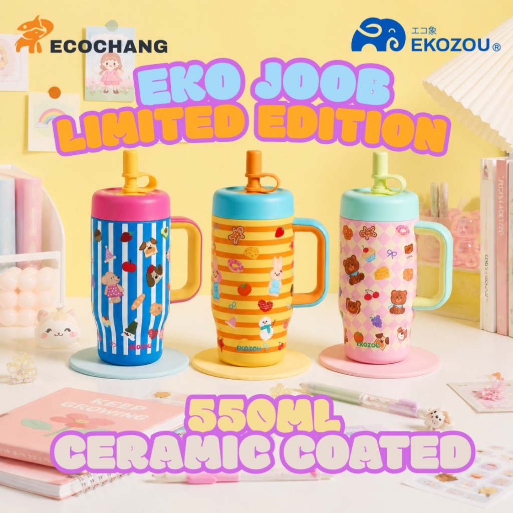 EKOZOU รุ่น EKO JOOB "Everyday is a Festival" แก้วน้ำสแตนเลส 304 เคลือบเซรามิก ขนาด 550 มล. ออกแบบลายน่ารัก