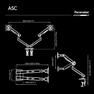 NB Ergonomic A5 Mechanical Spring Monitor Arm 17-32" ขาตั้งจอ สปริง VESA 75/100mm Quick Release รับน้ำหนัก 2-8kg