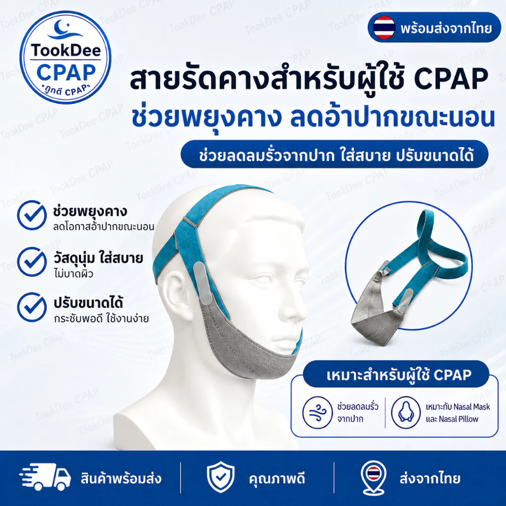 สายรัดคาง Chin Strap ลดอ้าปากขณะนอน ลดลมรั่ว ลดนอนกรน ใช้ร่วมกับเครื่อง CPAP ปรับขนาดได้ ส่งจากไทย