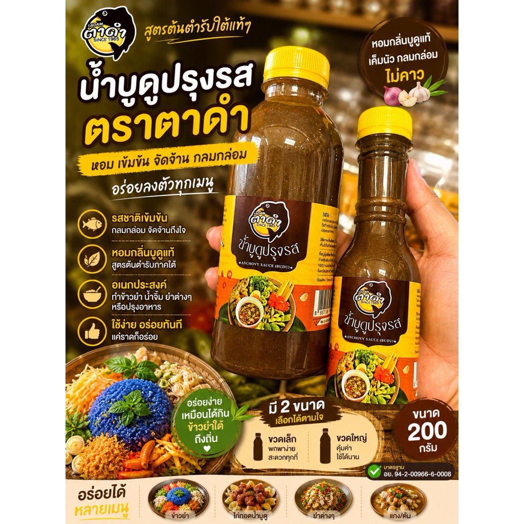 น้ำบูดูปรุงรส ตราตาดำ สูตรเข้มข้น กลิ่นหอมแบบต้นตำรับใต้แท้ๆ