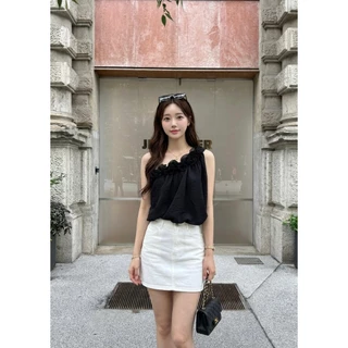M2135 เสื้อไหล่เดี่ยวแต่งระบาย Floral Ruffle ปลายจั๊มสุดคิ้วท์
