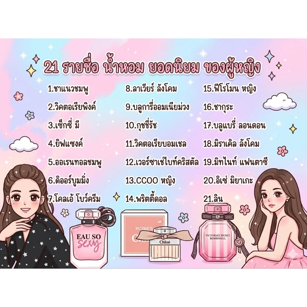 น้ำหอมกลิ่นขายดีสำหรับผู้หญิง ขนาด 10มล. หอม หวาน ลูกคุณหนู