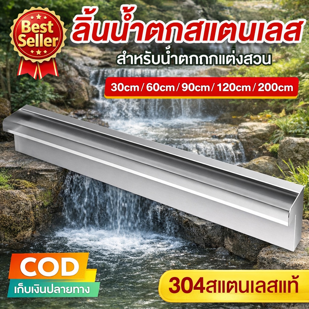 【SALE】หัวน้ำตก สแตนเลส304 น้ำตกแต่งสวน น้ำพุสแตนเลส กันสนิม 30/60/90/120/200cm พร้อมฟองน้ำกรอง ส่งเร็ว เก็บเงินปลายทาง