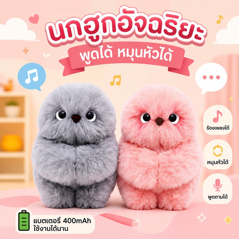 ตุ๊กตานกฮูกอัจฉริยะ AI อัจฉริยะ สัตว์เลี้ยงตุ๊กตา พูดตามได้/ร้องเพลงได้ แก้เหงา พูดคุยโต้ตอบได้ นุ่มฟู ของขวัญวันเกิด