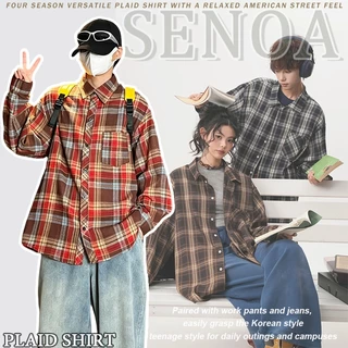 💐SENOA✨ เสื้อเชิ๊ตผู้ชาย ลายสก็อตแขนยาว สไตล์เกาหลี อินเทรนด์ M-3XL Unisex ผ้านุ่ม ทรงหลวม ลายสก๊อต แฟชั่นฤดูร้อน