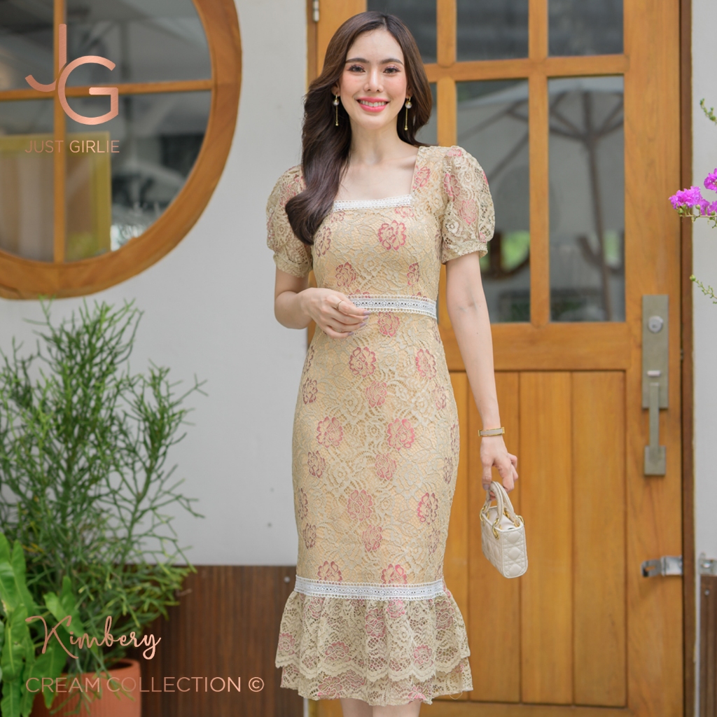 Dress Kimberly เดรสลูกไม้ยาวทรงหางปลา ลูกไม้หรูหรา ใส่ได้ทั้งงานบวช งานแต่ง งานบุญ แฟชั่นผู้หญิง มีไซส์ S M L XL