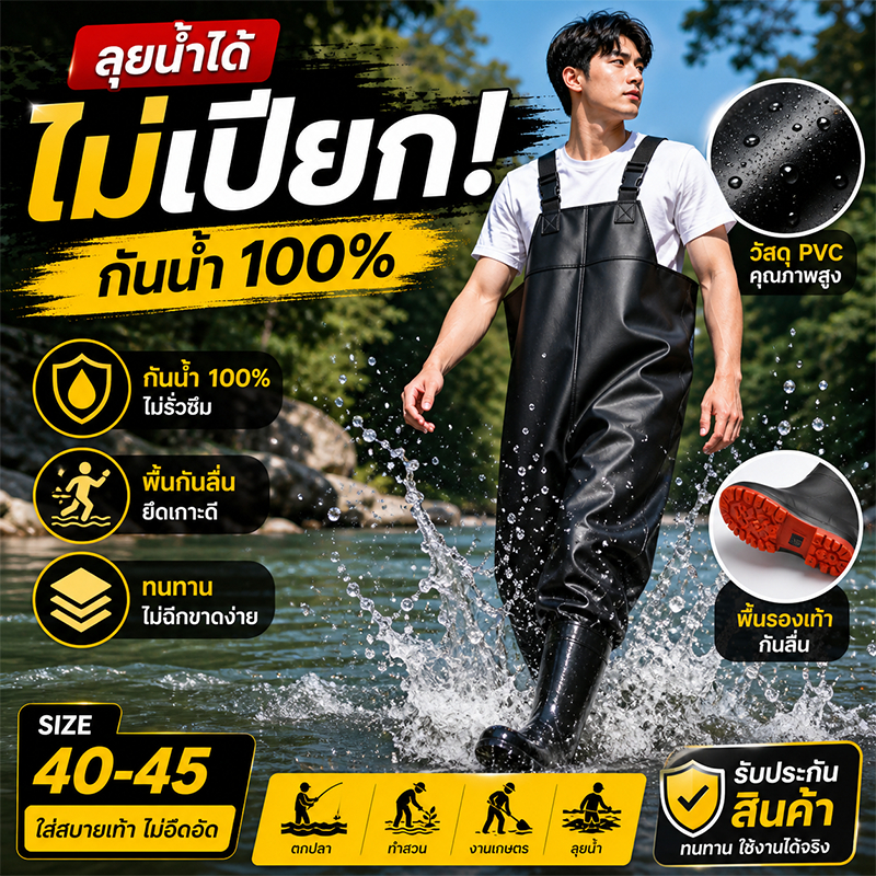 Keemart ชุดเอี๊ยมกันน้ำ PVC พร้อมรองเท้าบู๊ท ชุดยาง ทำสวน สวมใส่สบาย มีหลายขนาดตาม size รองเท้าเบอร์ 40-45