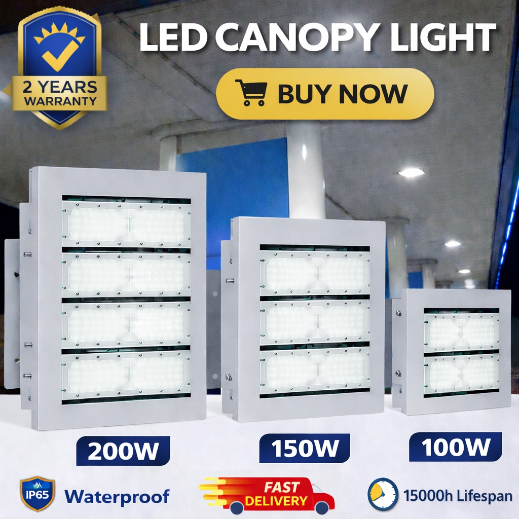 LED Canopy Light ไฟปั๊มน้ำมัน 100W 150W 200W กันน้ำ IP65 ติดตั้งง่าย แสงขาว สว่างมาก ประหยัดไฟ ราคาส่ง