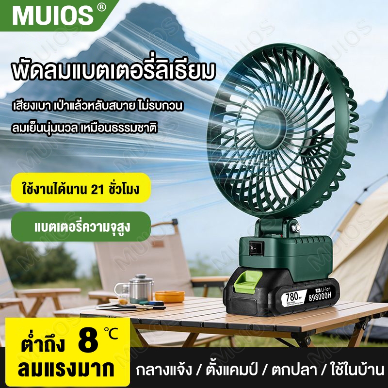 7นิ้ว พัดลมแบตเตอรี่ไร้สาย 980V*2 แบตเตอรี่ลิเธียมพัดลมพกพา ลมแรง เสียงเบา ลมใหญ่ ลมแรง แบต21V ใช้งานได้นานขึ้น 21ชม