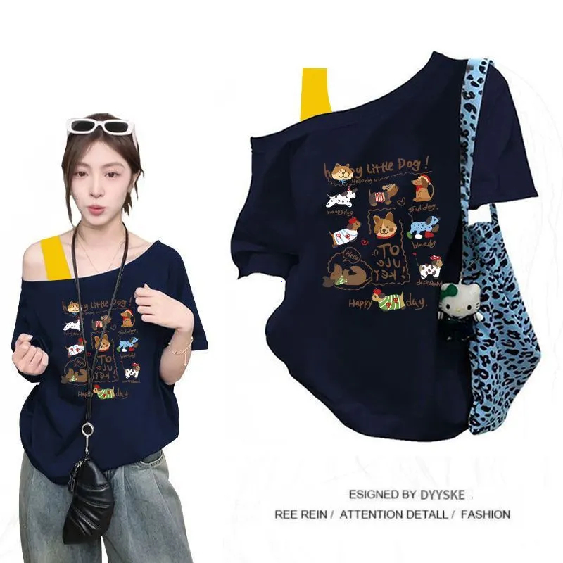 COD-เสื้อยืดผู้หญิง-น่ารักจริง ๆ-การออกแบบไหล่ ที่สะดวกสบาย-ลายดอกไม้ของโดพามีน-เสื้อผู้หญิงแฟชั่น-ออกไป แต่งตัวประจำวัน
