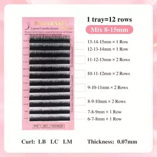 NAGARAKU ขนตาคามิเลียแบบช่อ Layered Camellia LB/LC/LD ฟุ้งธรรมชาติ นุ่มเบาพิเศษ ต่อเสร็จไว ขนตานาการากุ แท้100%💝🇹🇭ส่งไว