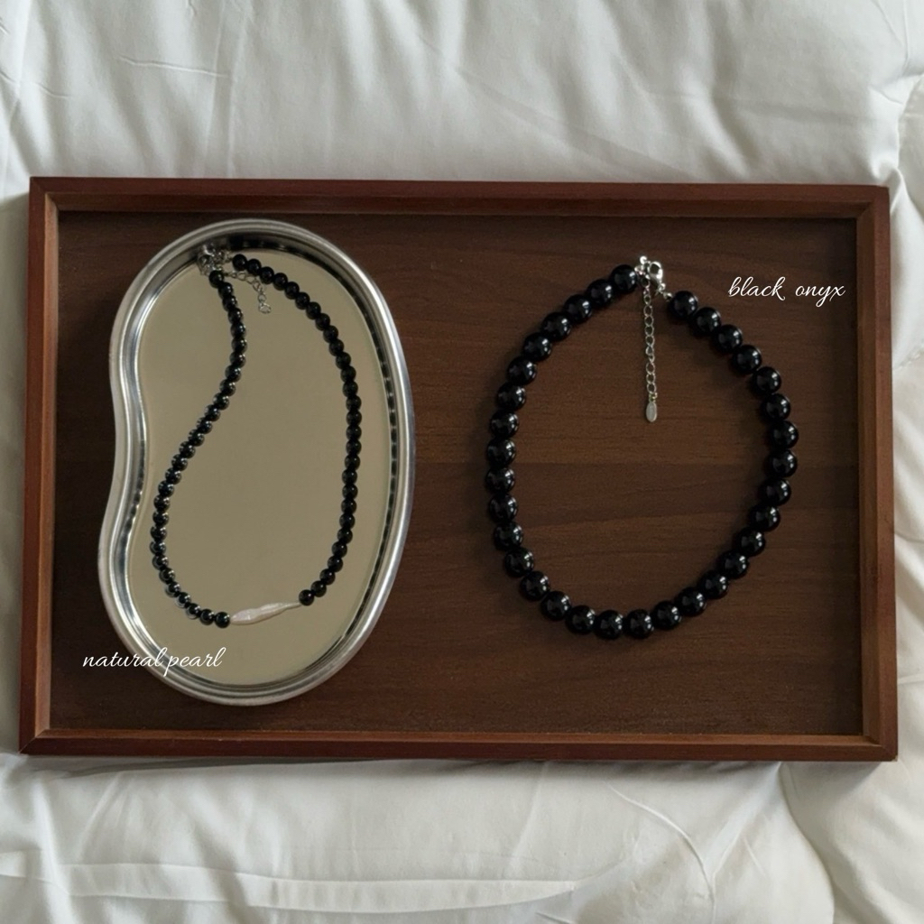 สร้อยคอลูกปัด หินแท้ Natural Pearl / Black onyx