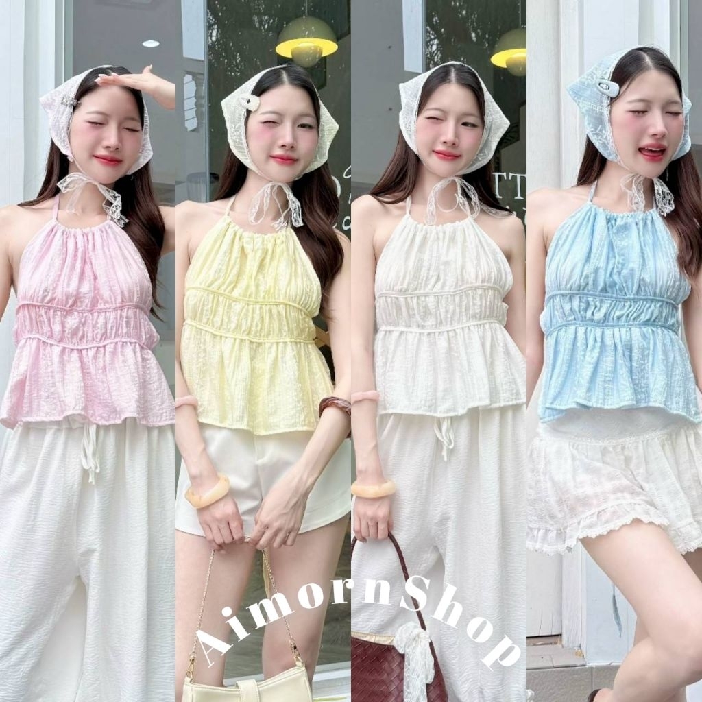 🔥aimorn_shop🔥เสื้อสายเดี่ยว คล้องผูกคอ ผูกด้านหลังสวยแซ่บมาก จับคู่เซต กับผ้าโพกหัวเก๋ๆ