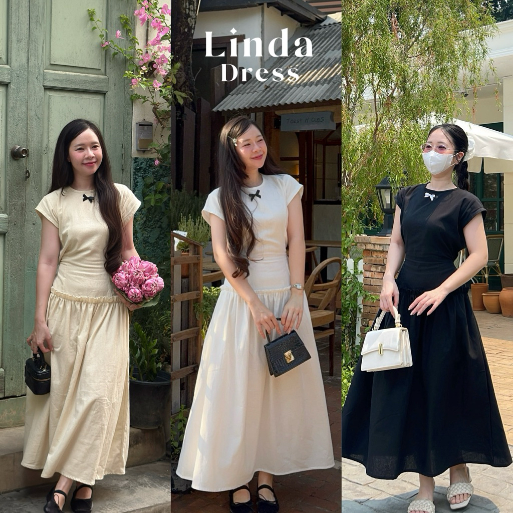 Linda Dress เดรสสั้น เดรสยาวผ้าฝ้ายแต่งระบาย เดรสทรงเรียบ มินิมอล ชุดเดรสผู้หญิง ชุดเดรสออกงาน