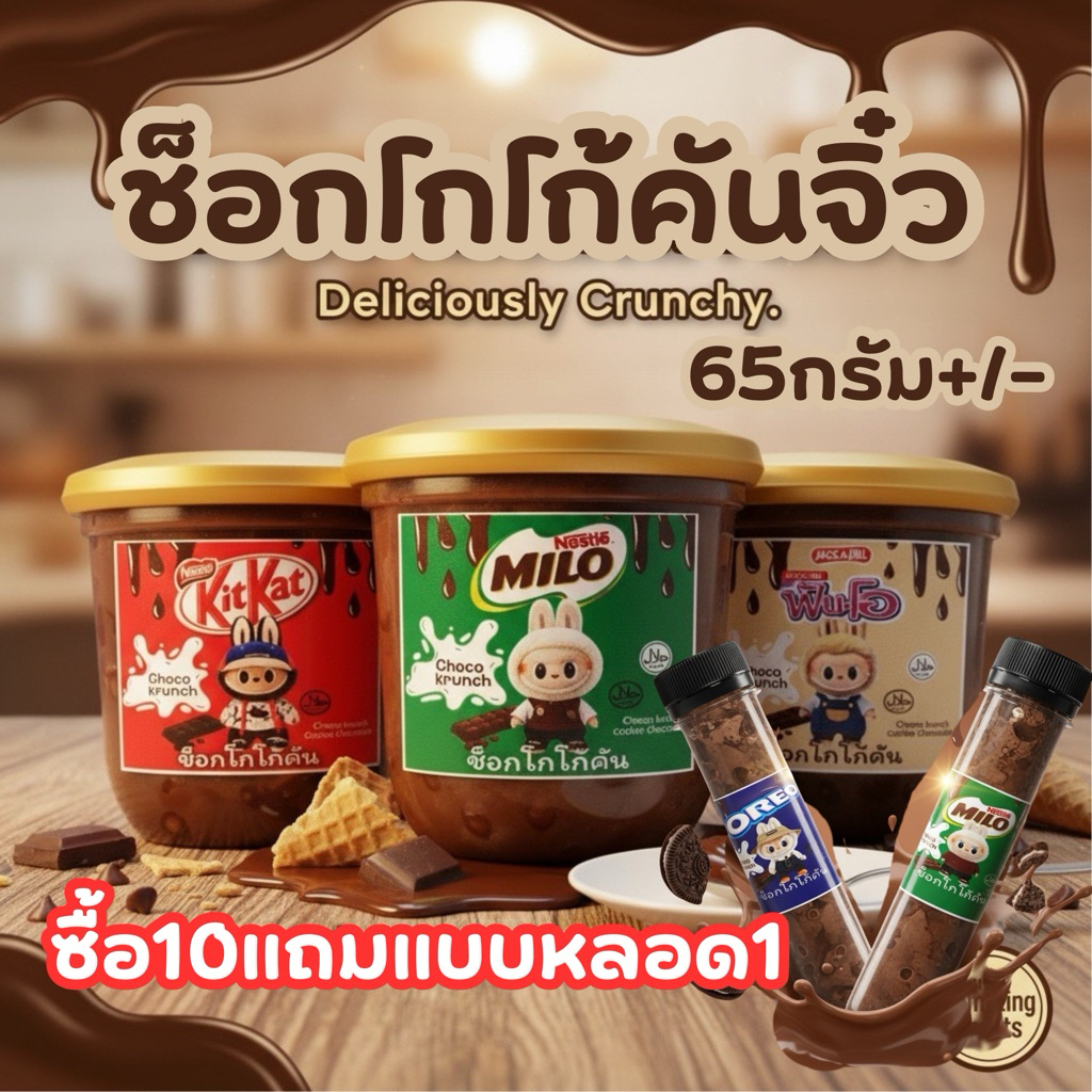 (ซื้อ10แถมแบบหลอด1)มินิโกโก้ครั้นเคลือบช็อกโกแลต เข้มข้น (ขนาดเล็ก)