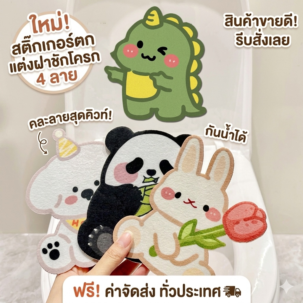 kingshopping(ร้านไทย)(SDG05)สติ๊กเกอร์ดับกลิ่นห้องน้ำ สติ๊กเกอร์กลิ่นน้ำหอมลายการ์ตูน มีกาวให้ตัวย