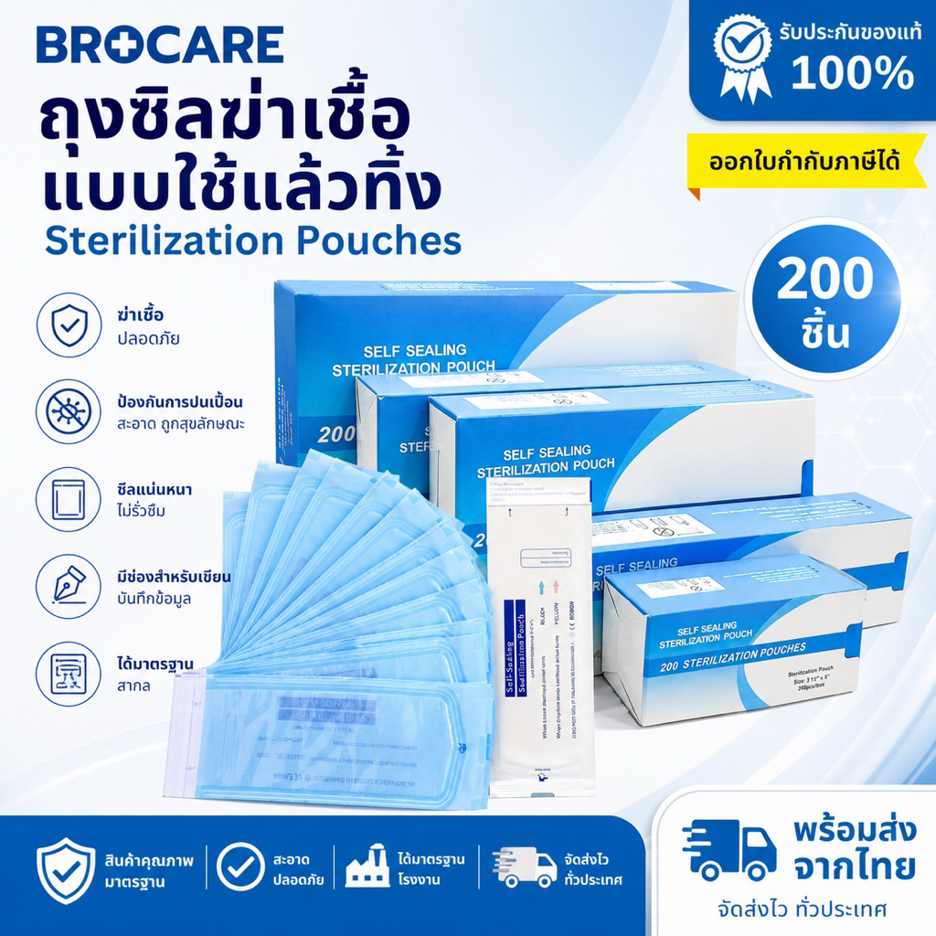 ซองซีลเครื่องมือ ซองสเตอไรด์ สีฟ้า ถุงสเตอไรด์ปิดซองด้วยตัวเอง (กล่องบรรจุ 200 ชิ้น)