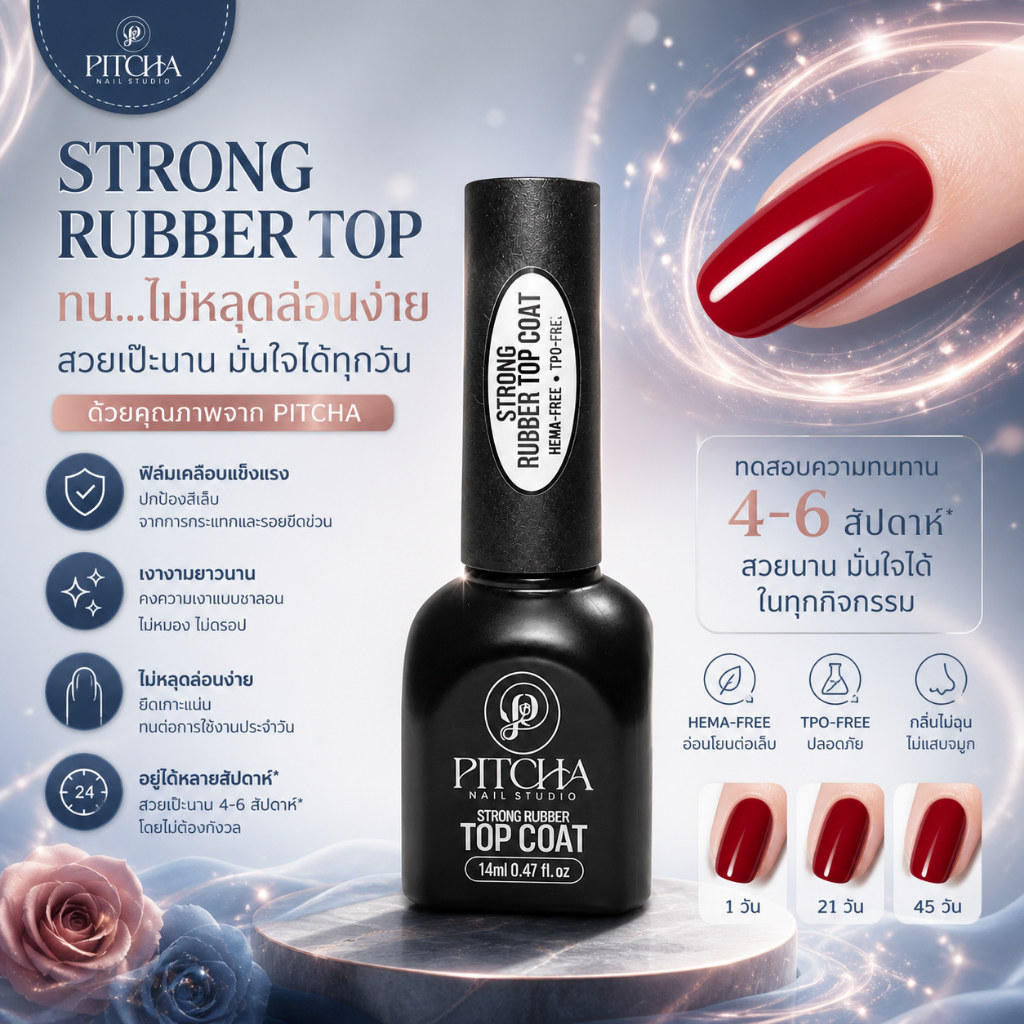 Strong Rubber Top Coat / Base Coat (HEMA TPO FREE )เนื้อหนืดข้น ใช้ทาก่อนขัดผง ถมฝังลาย ทาปิดจบงาน สัมผัสลื่น