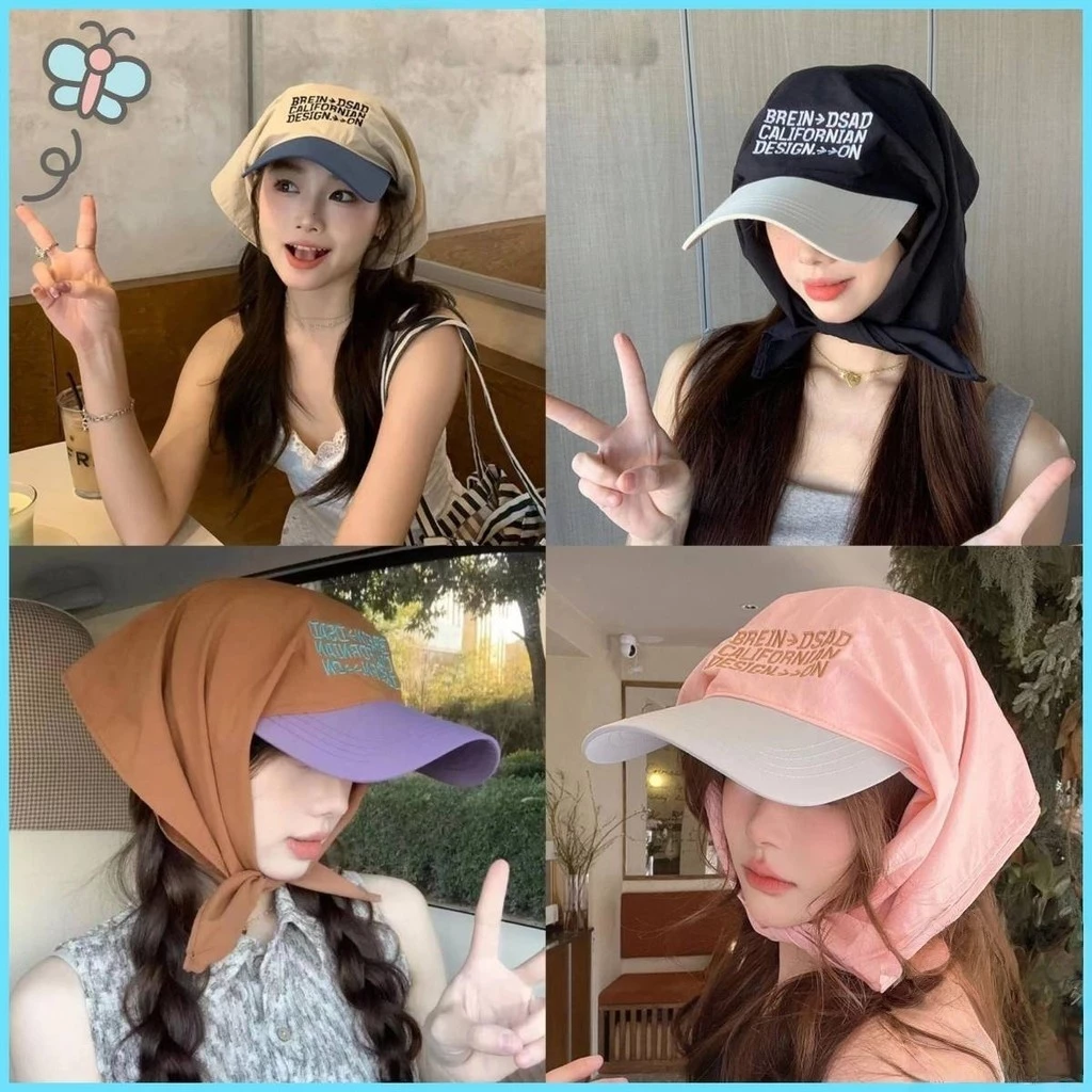 JoyTray หมวกปีกกว้างและผ้าโพกศีรษะแบบใหม่สไตล์เดียวกับเจนนี่ ดาราเกาหลี เหมาะสำหรับใส่เที่ยวหน้าร้อนและถ่ายรูปY2K