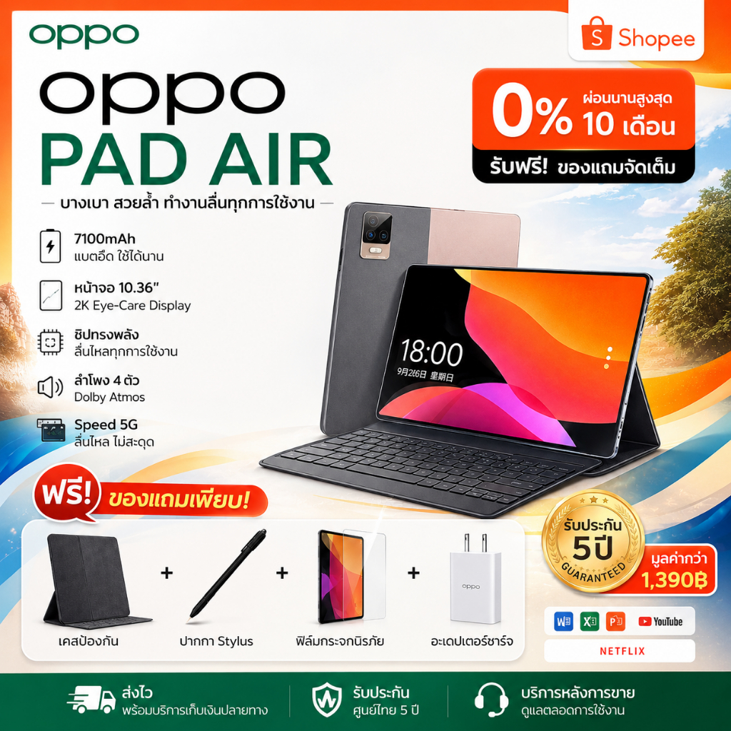 OPPO Pad Air Pro นิ้ว Android 12.0[16GB RAM+512GB ROM] DualSIM 5G LTE