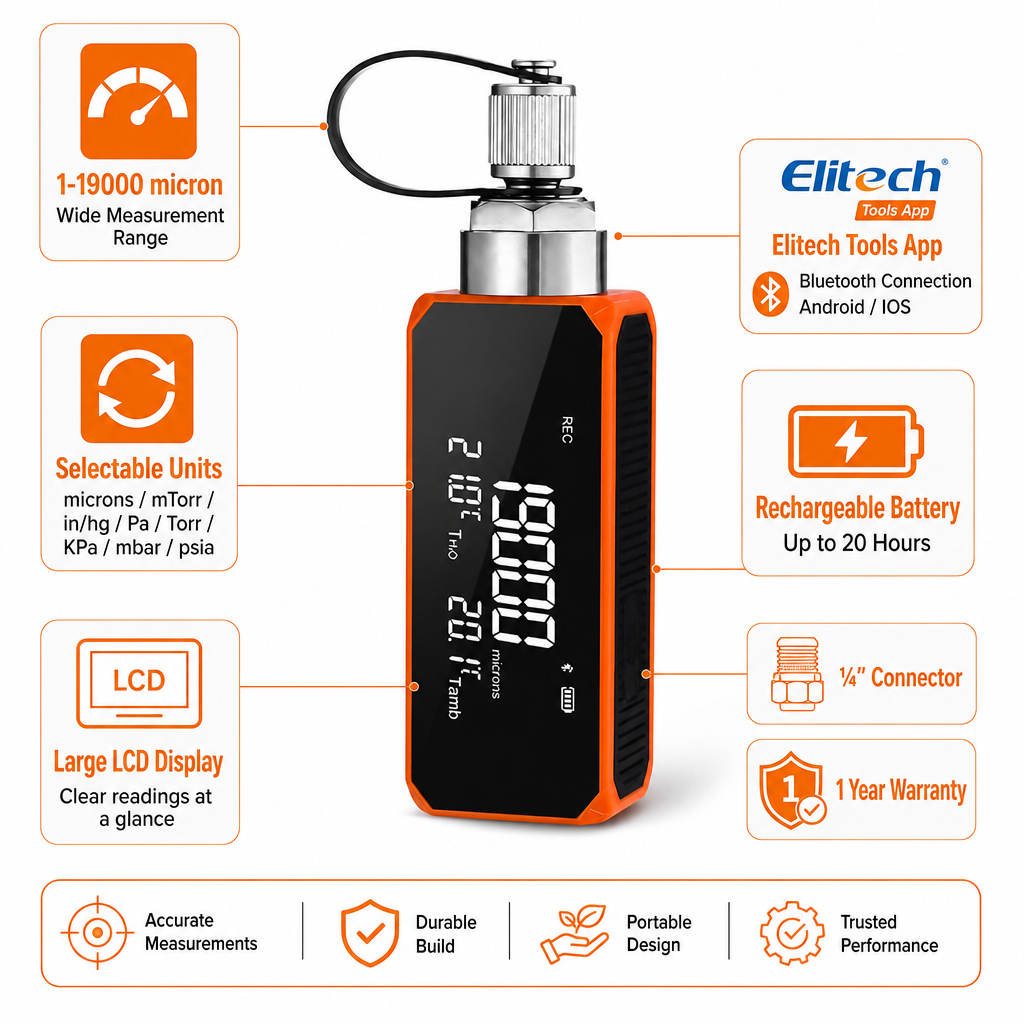 ไมครอนเกจ เกจวัดสุญญากาศ Elitech VGW-mini Wireless Digital Vacuum Gauge