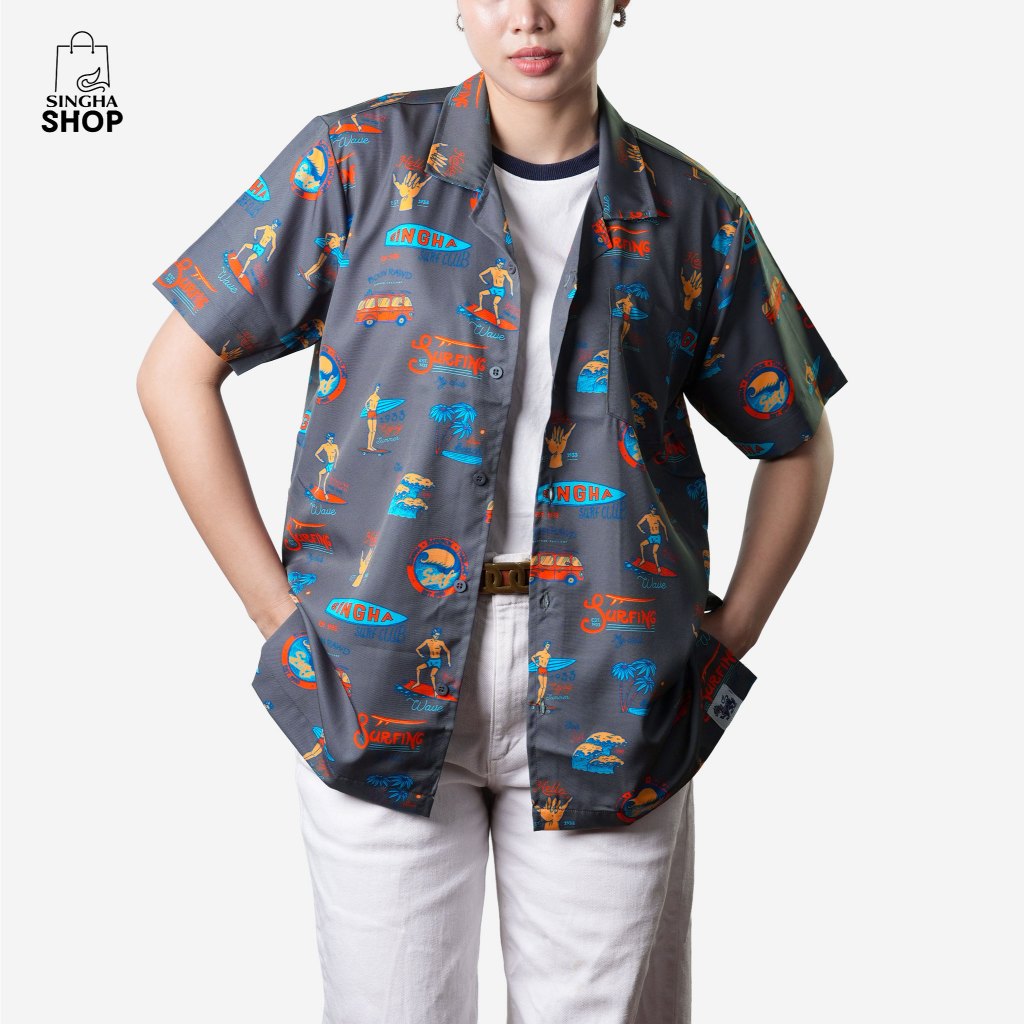 SinghaShop Hawaii Shirt Grey & Blue