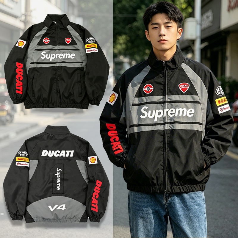 【พร้อมส่ง】Ducati มอเตอร์ไซค์แจ็คเก็ตผู้ชาย อเมริกันย้อนยุค ออกแบบปักลายแฟชั่น เสื้อกันลมแขนยาว เหมาะขี่มอเตอร์ไซค์