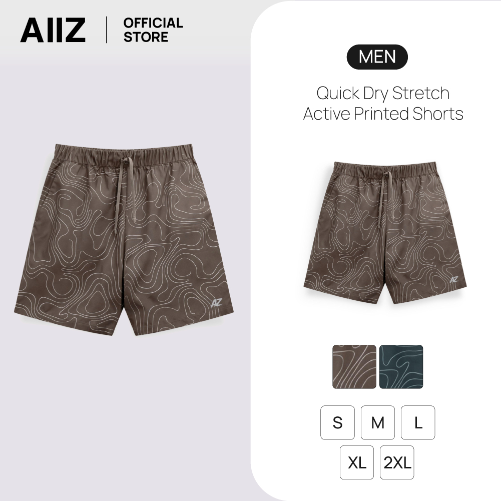 AIIZ (เอ ทู แซด) - AIIZ กางเกงแอคทีฟผู้ชายขาสั้นเอวยางยืด พิมพ์ลาย ผ้าแห้งเร็ว
