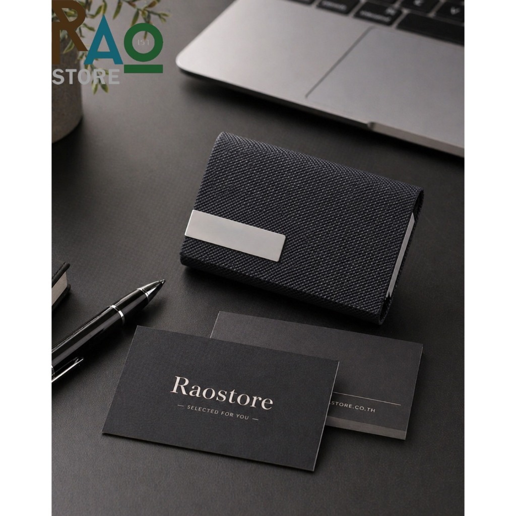RAO Store กล่องใส่นามบัตร บัตรต่างๆ ที่ใส่นามบัตรสแตนเลส + หนังPUลายเพชร กระเป๋าใส่นามบัตรพกพา Business Card Holder