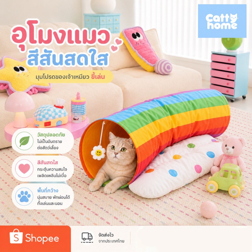 [พร้อมส่งจากไทย] Zeze อุโมงค์แมวพร้อมเบาะนอน ที่นอนแมว