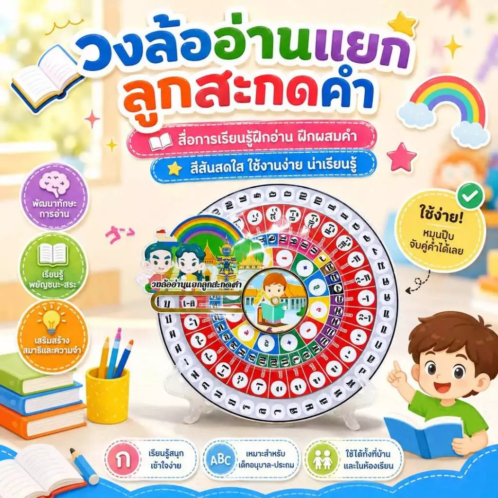 สื่อภาษาไทย วงล้อฝึกสะกดคำ สื่อการสอนการอ่าน + ขา
