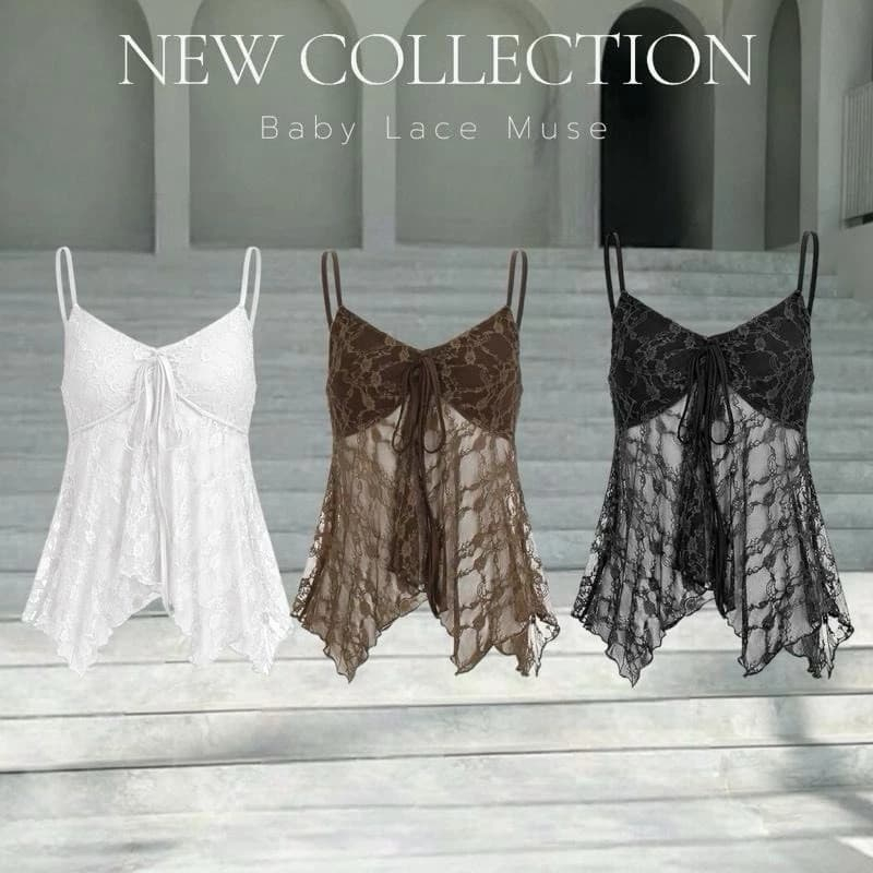 SPND【Baby Lace MusE】เสื้อสายเดี่ยวลูกไม้ซีทรู เซ็กซี่แบบมีคลาส  (9093)