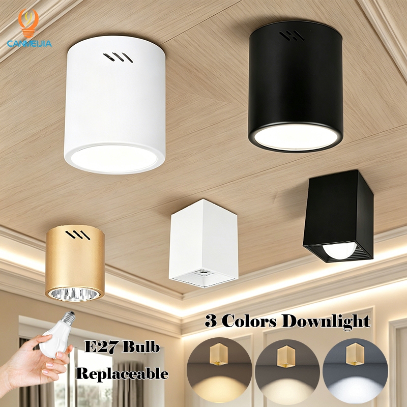 👉3สี หลอดไฟฟรี LED โคมกระป๋อง โคมไฟดาวน์ไลท์ ขั้ว e27 Downlight ดาวน์ไลท์ ติดลอย 6” และ 5” ดาวไลท์ โคมไฟ โคมโคมติดลอย